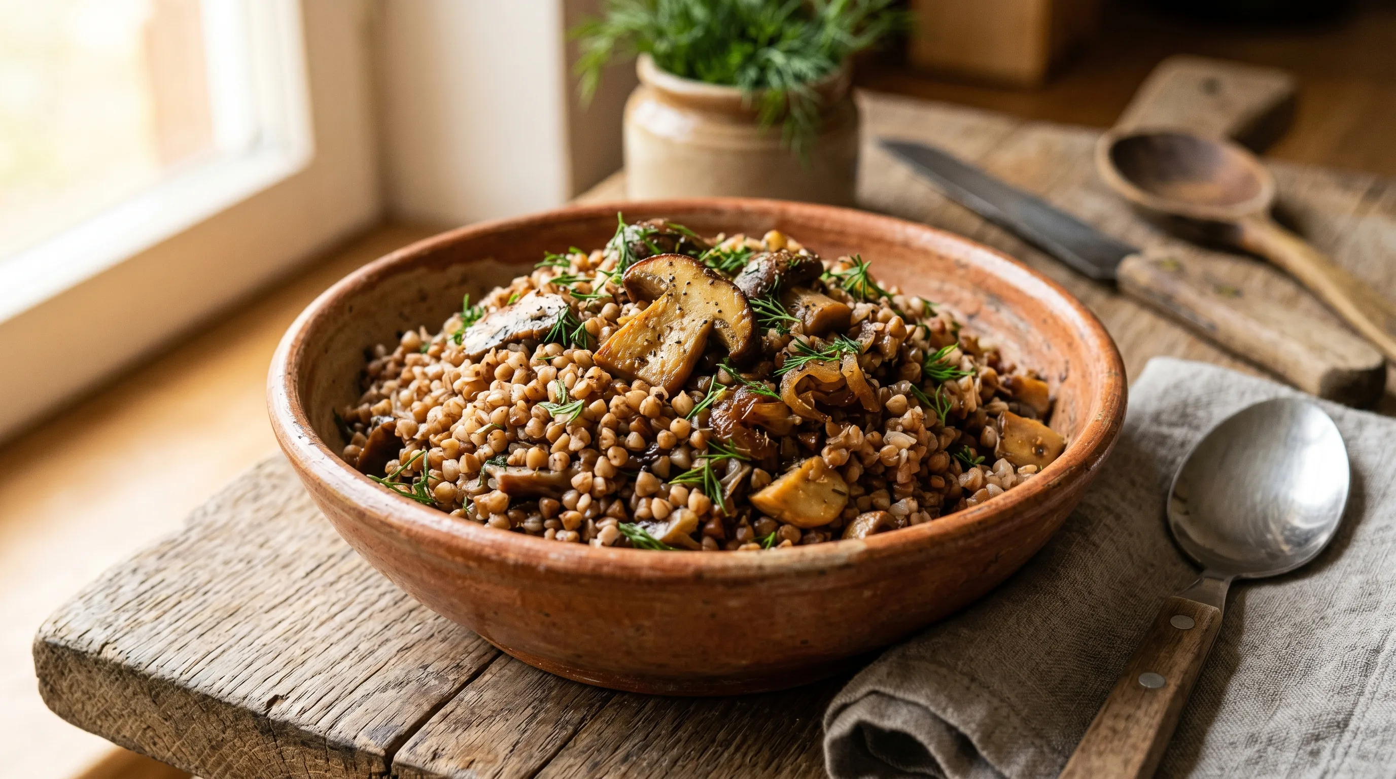 Buckwheat with Forest Mushrooms — Eastern European Superfood Bowl (Vegan, 290 kcal)