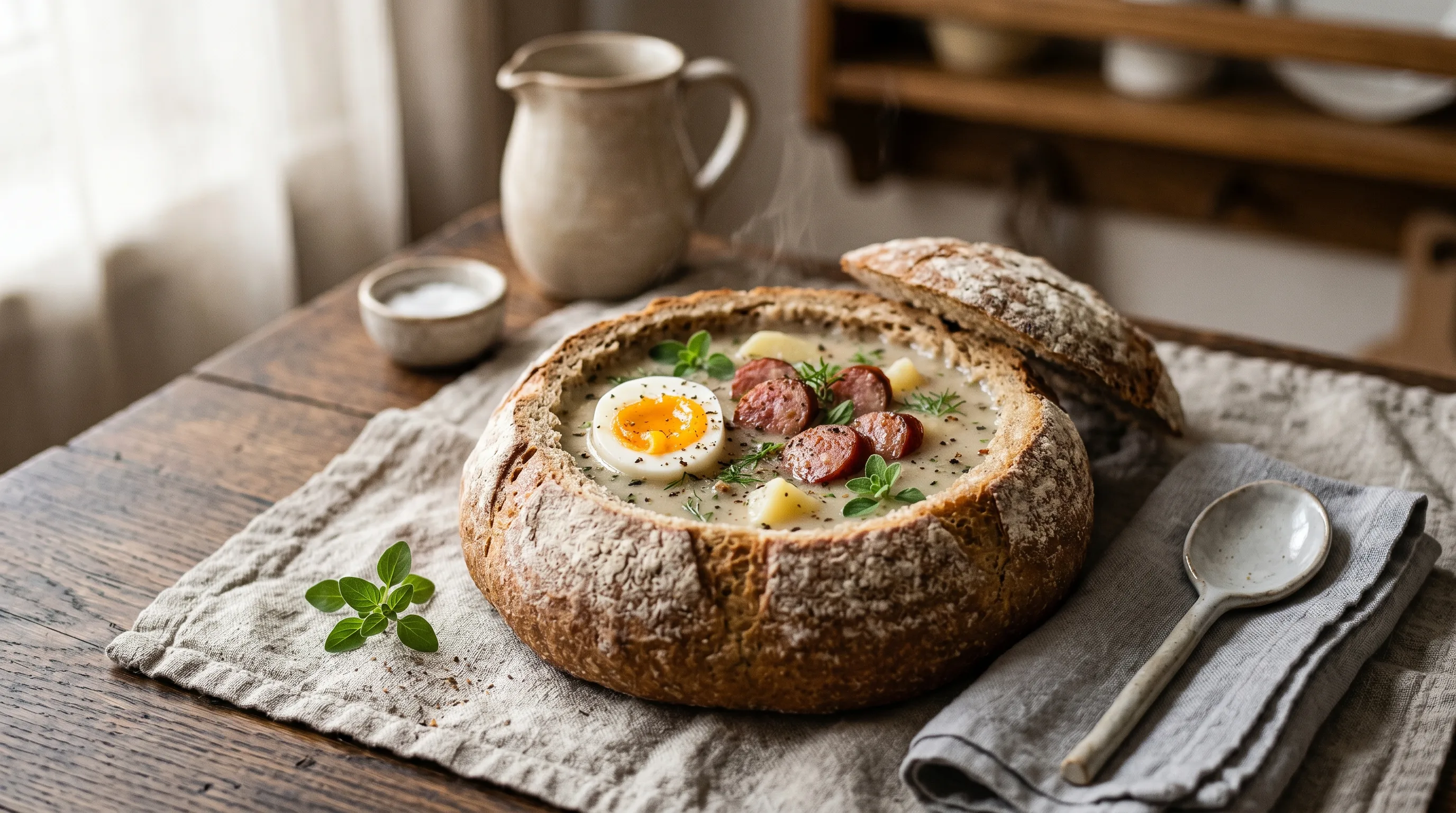 Healthy Polish Żurek — Fermented Rye Soup with Eggs (190 kcal, 18g Protein)