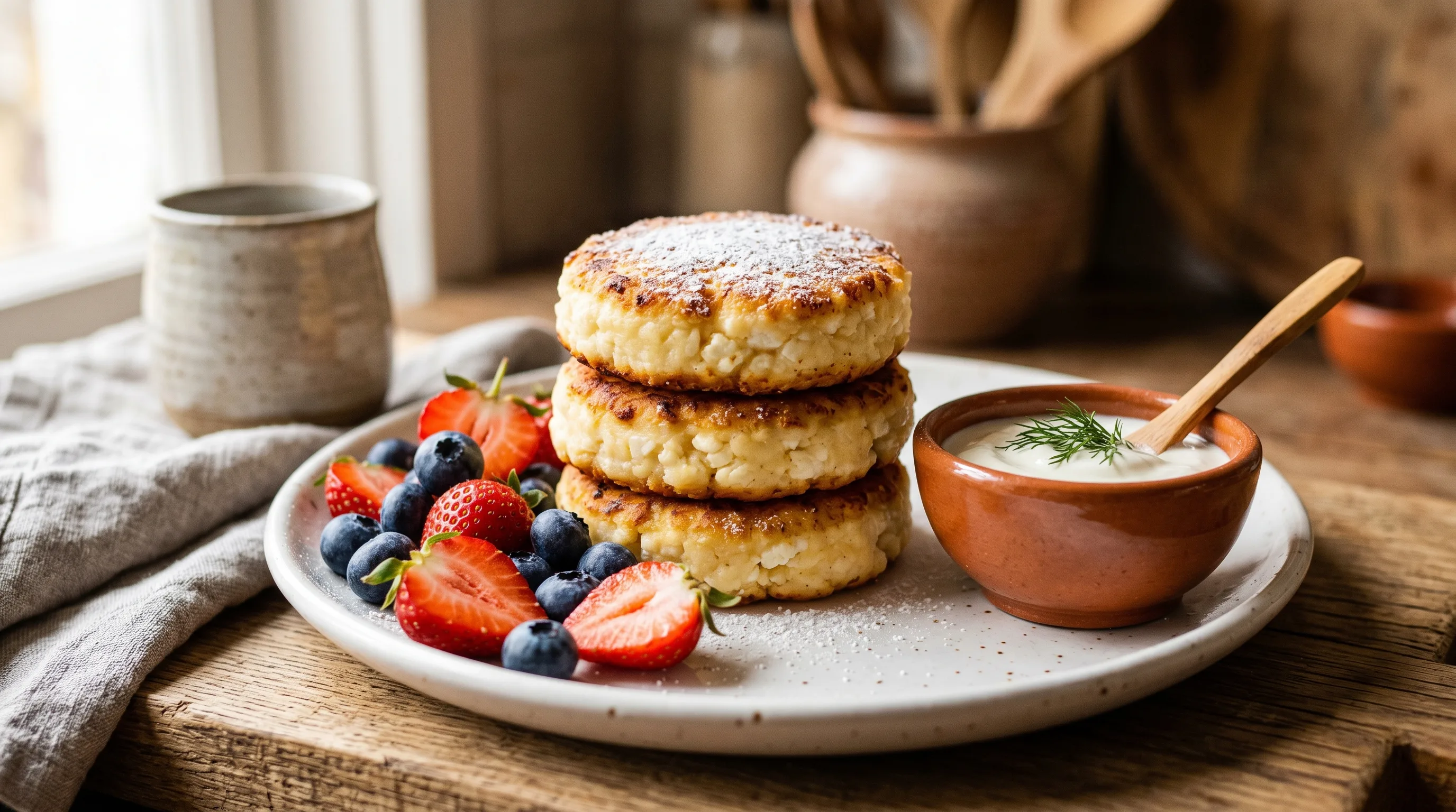 Healthy Syrniki — Ukrainian Cottage Cheese Pancakes (220 kcal, 18g Protein)