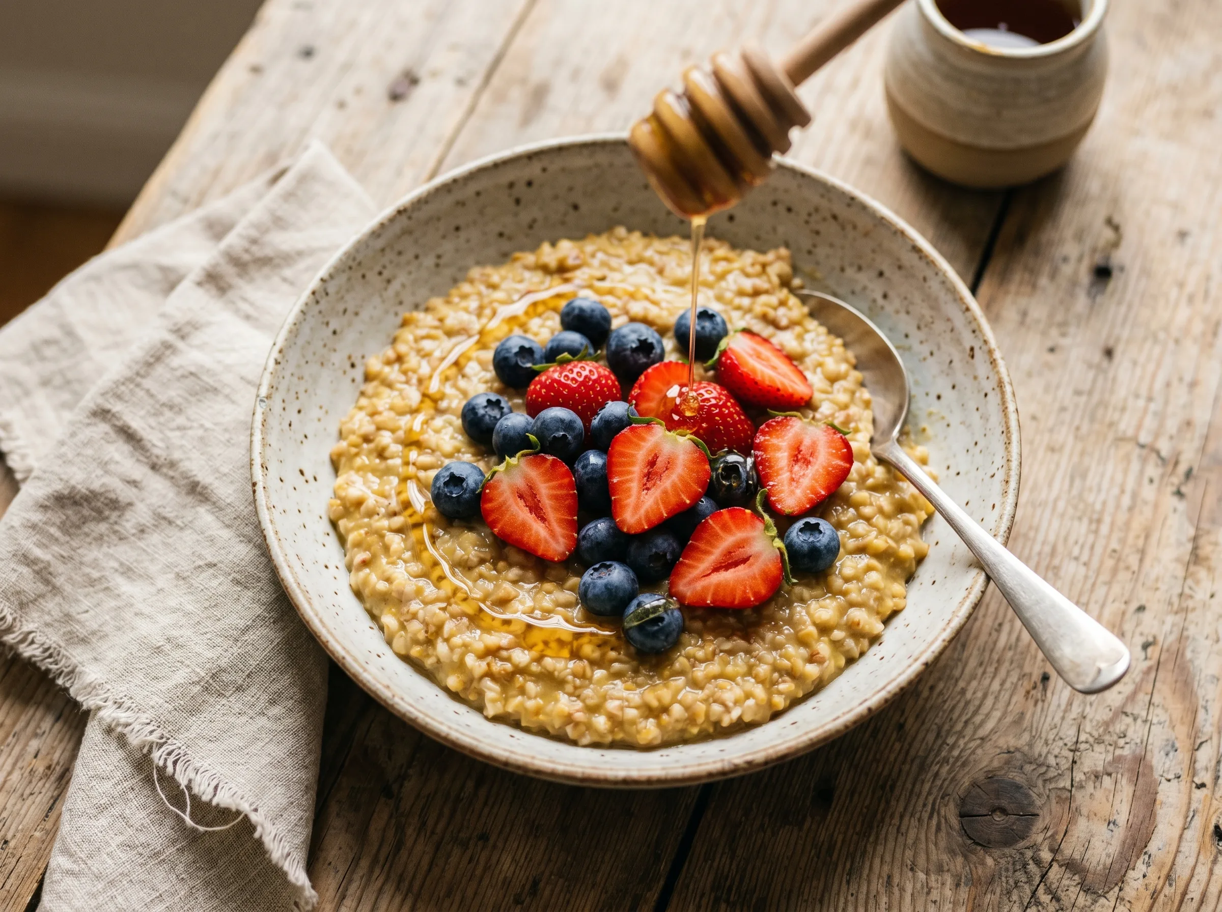 Golden Buckwheat Porridge with Berries & Honey