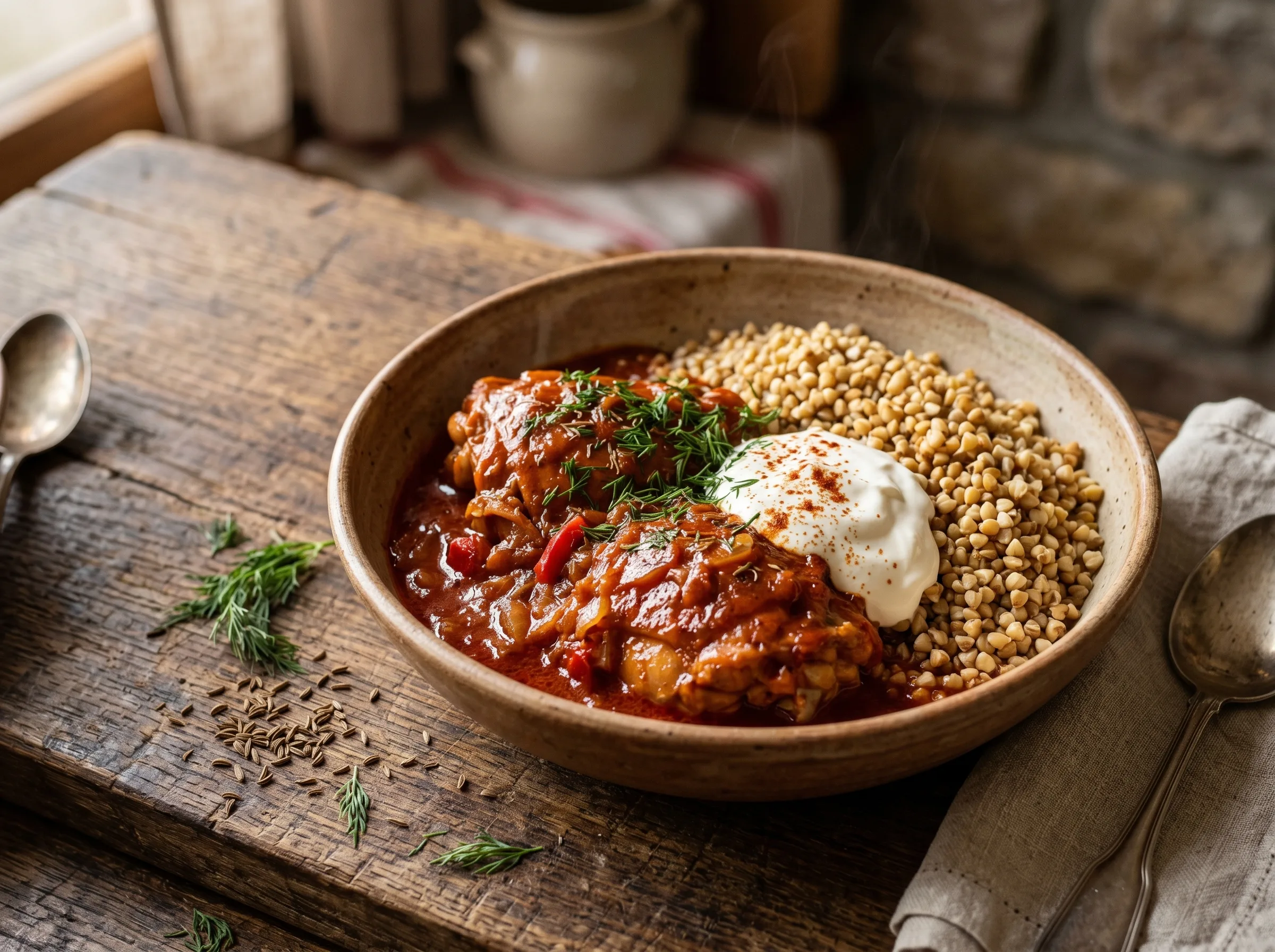 Kefir Chicken Paprikash with Buckwheat