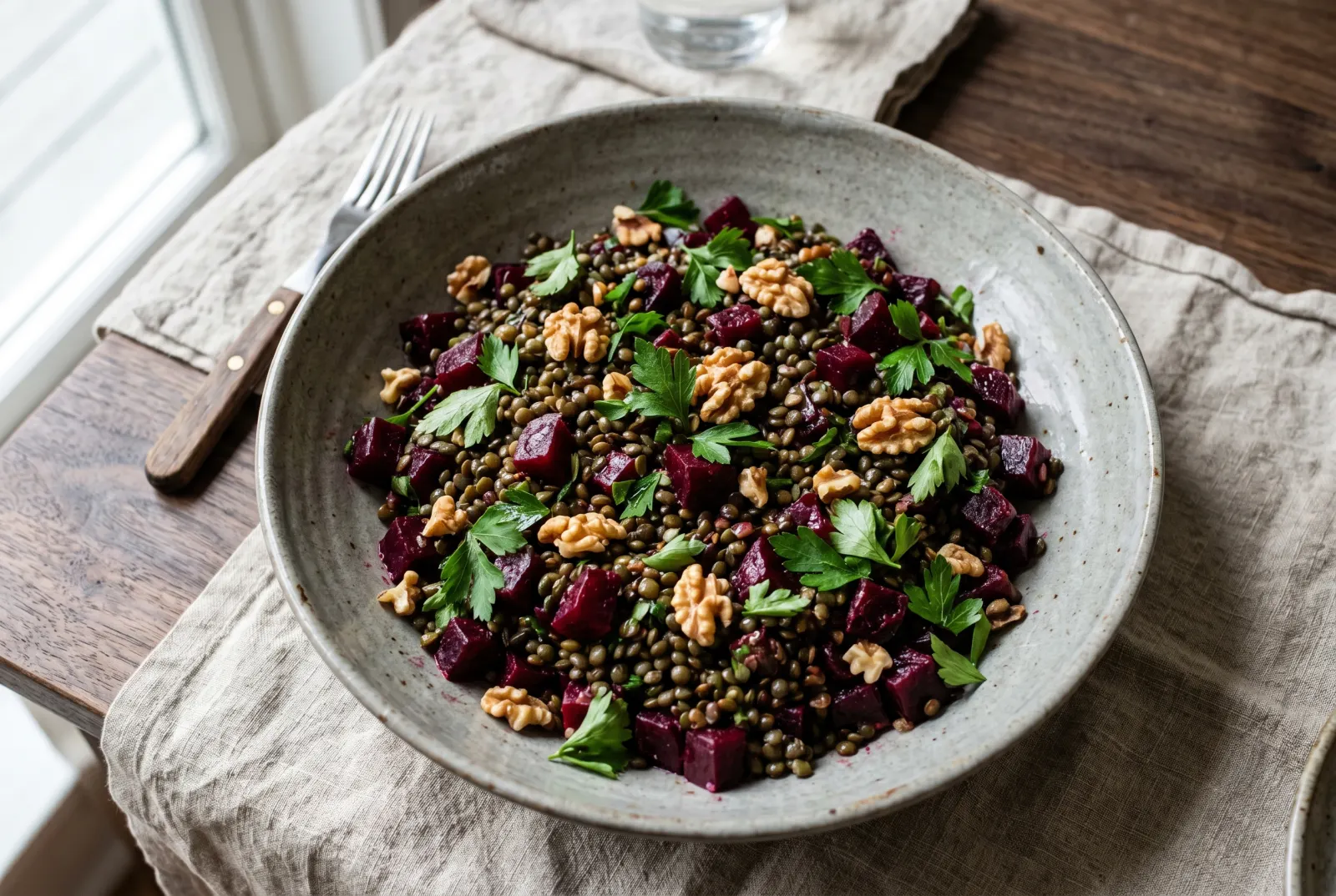 Lentil, Beetroot & Walnut Salad