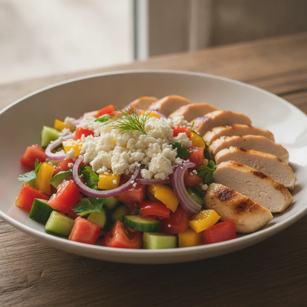 Light Bulgarian Shopska Salad with Grilled Chicken