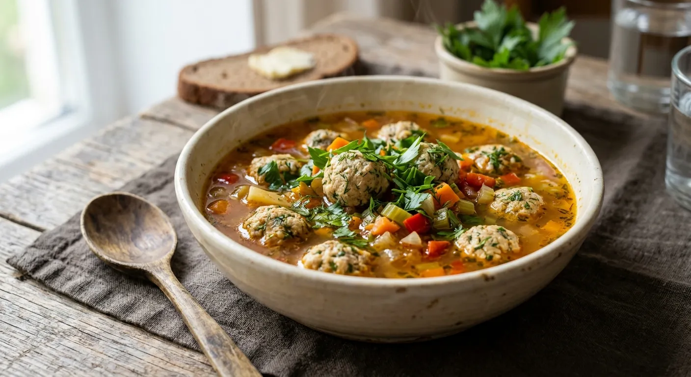 Light Romanian Ciorbă de Perișoare (Lean Turkey Meatball Soup)