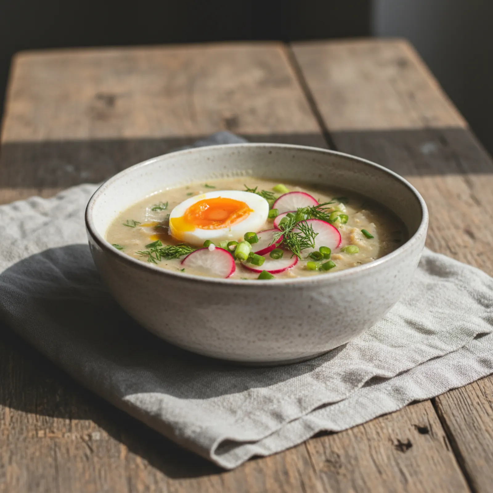 Polish Spring Żurek with Soft-Boiled Egg & Radish